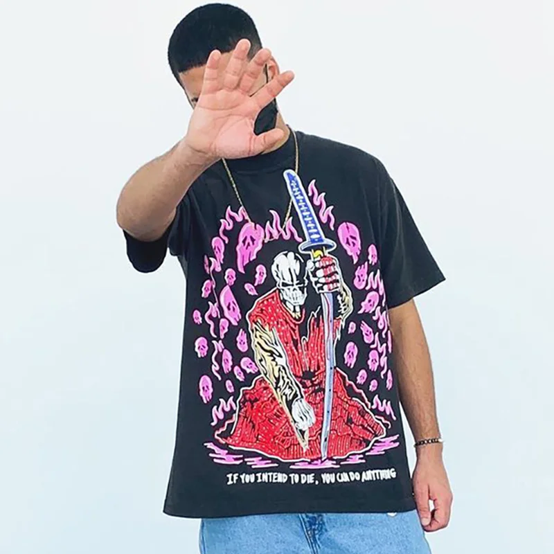 

Футболка Уоррен Хай-стрит WL Lotas футболка с розовым черепом для мужчин Y2k женская футболка уличная одежда воина мужская одежда