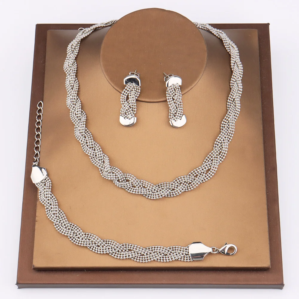 

Dubai Silver Plated Jewelry Set For Women Nigerian Wedding Accessories African Woman Costume Luxury Quality Jewelry