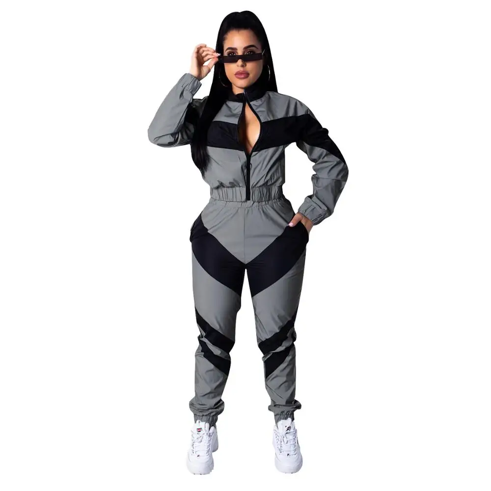 

Pure color two-color stitching long-sleeved windbreaker suit two-piece women's women's 2020 women's clothing knitted suit women'