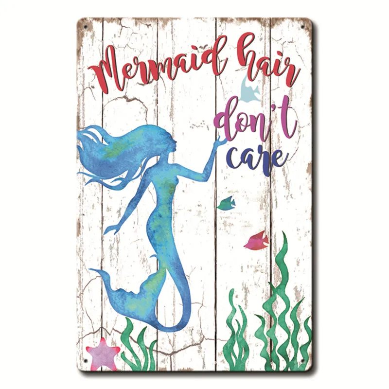 

Mermaids Home Decoration Modern Metal Sign Wall Decor Turtles Dolphins Decorative Posters Sea Creatures Teen Room Decoration