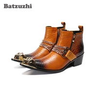 batzuzhi italian type handmade mens boots pointed iron toe genuine leather boots men botas hombre punk fashion party boot us12
