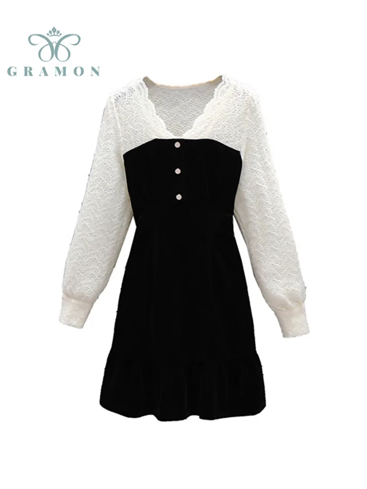 Женское бархатное платье-миди с длинным рукавом кружевом | Женская одежда