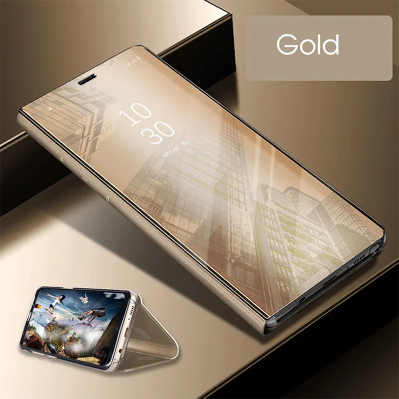 Золотой Роскошный чехол-книжка с покрытием mi rror для Xiaomi mi A1 A2 Lite, Жесткий ПК силиконовый защитный чехол для мобильного телефона mi 8 Lite 9 Se - Цвет: Золотой