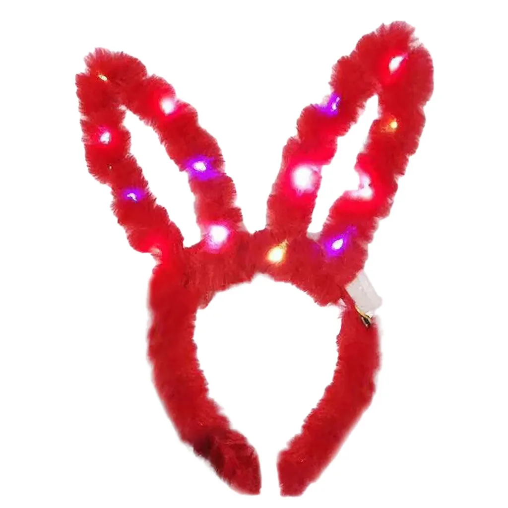 Светодиодный плюшевый аксессуар для волос женщин блестящий ободок с кроликом
