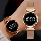Часы женские кварцевые под розовое золото, с магнитным браслетом и светодиодной подсветкой, 2021