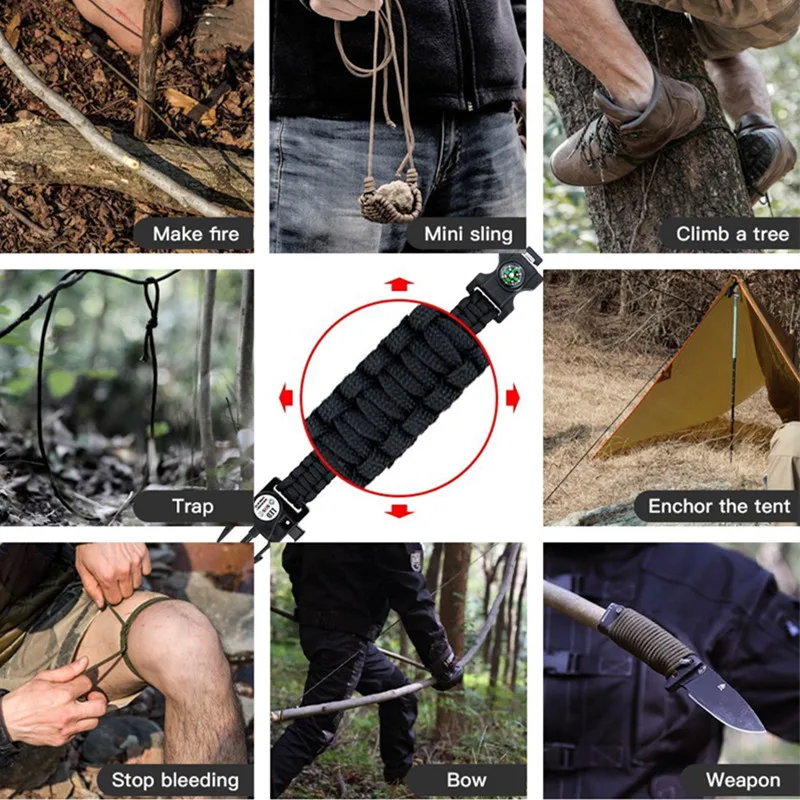

Outdoor Survival Paracord Survive Bracelet Camp Equipment Emergency Multi Tool Braided Pulseras Rescue Rope SOS Flash Wristband