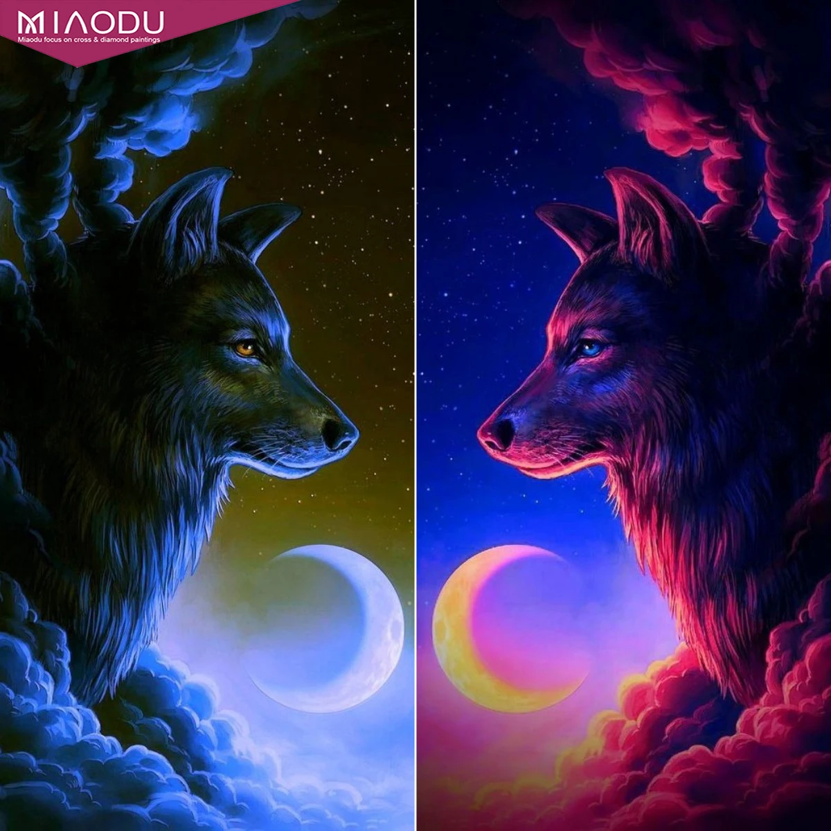 

5d Diamond Painting Full Drill Starry Moon And Wolf Fantasy Landscape Cross Stitch Handmade Resin Diy Home Decor Gift Mosai