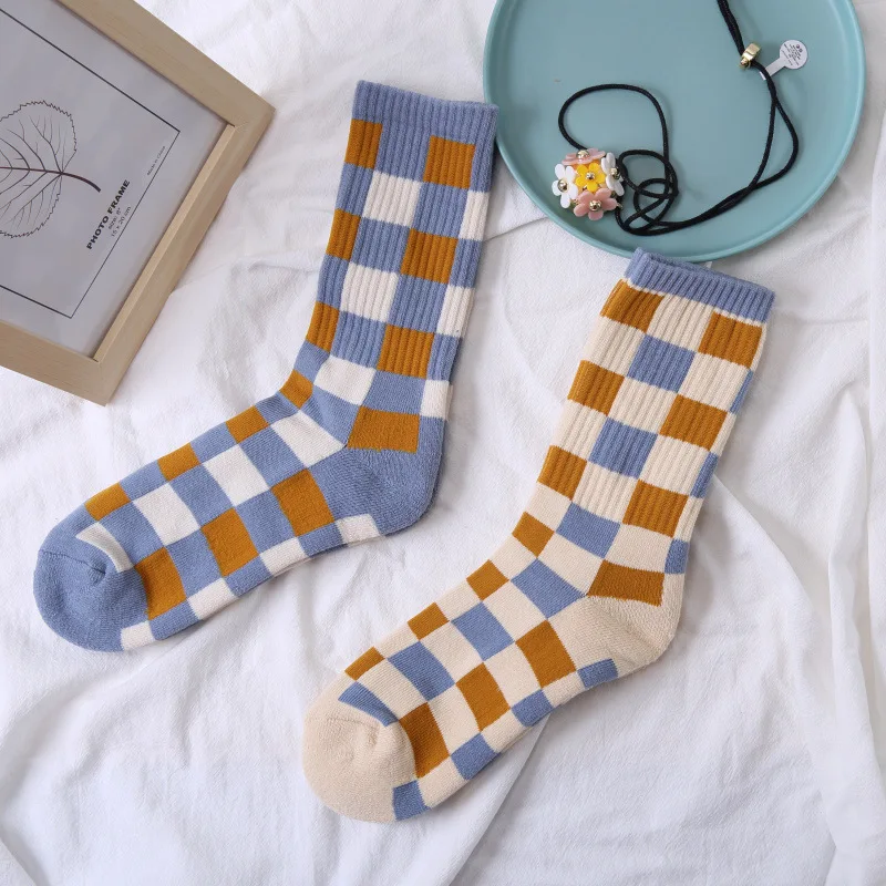 Клетчатые полосатые плотные зимние женские носки в стиле хип хоп модные уличные