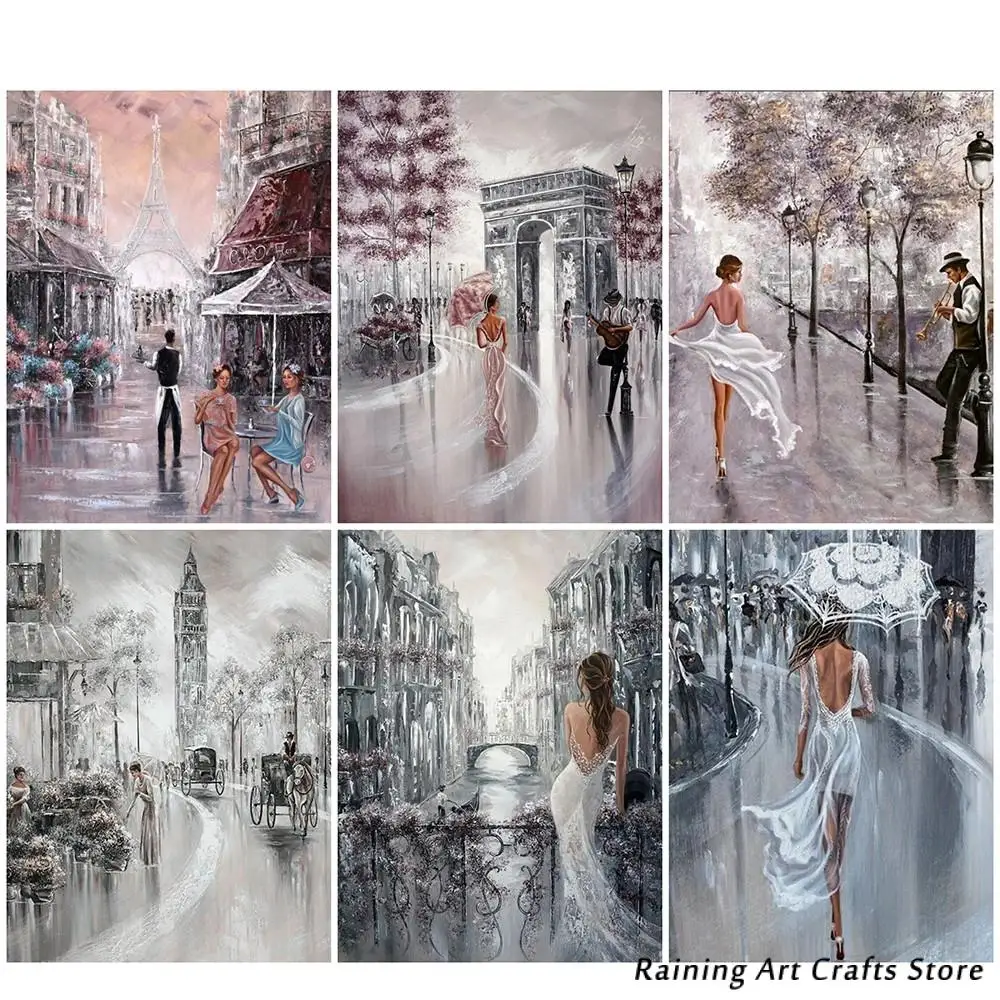 

5D Diy Diamond Painting Embroidery Elegant Lady Full Square Round Drill Street Landscape Mosaic Pictures Rhinestones Home Decor