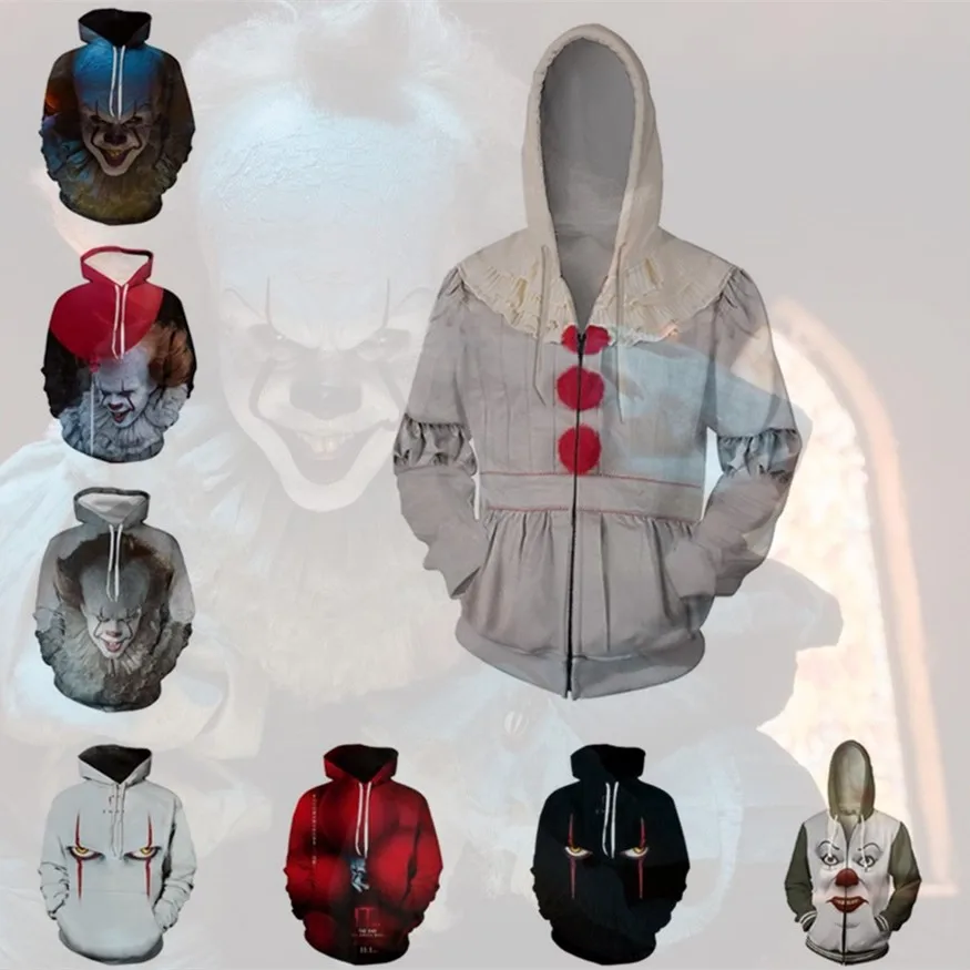 Аниме Толстовка с капюшоном фильм клоун Стивен Кинг это Pennywise Косплей Костюм Топ пальто для мужчин и женщин