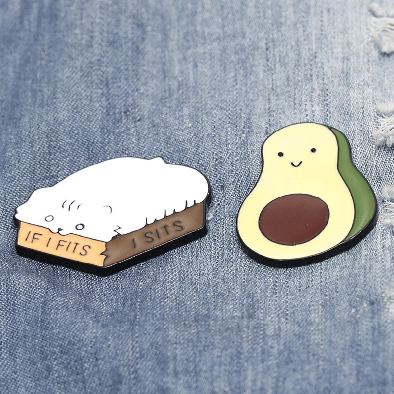 Женская эмалированная брошь в виде авокадо кота|Броши| |