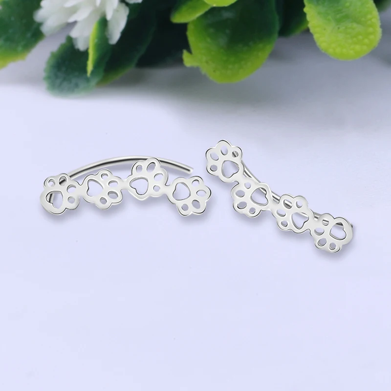 925 Sterling Silver Stud Earrings Fit Original Pandora Cute Paw Trail Cat And Dog Footprints Earring For Women Fashion Jewelry