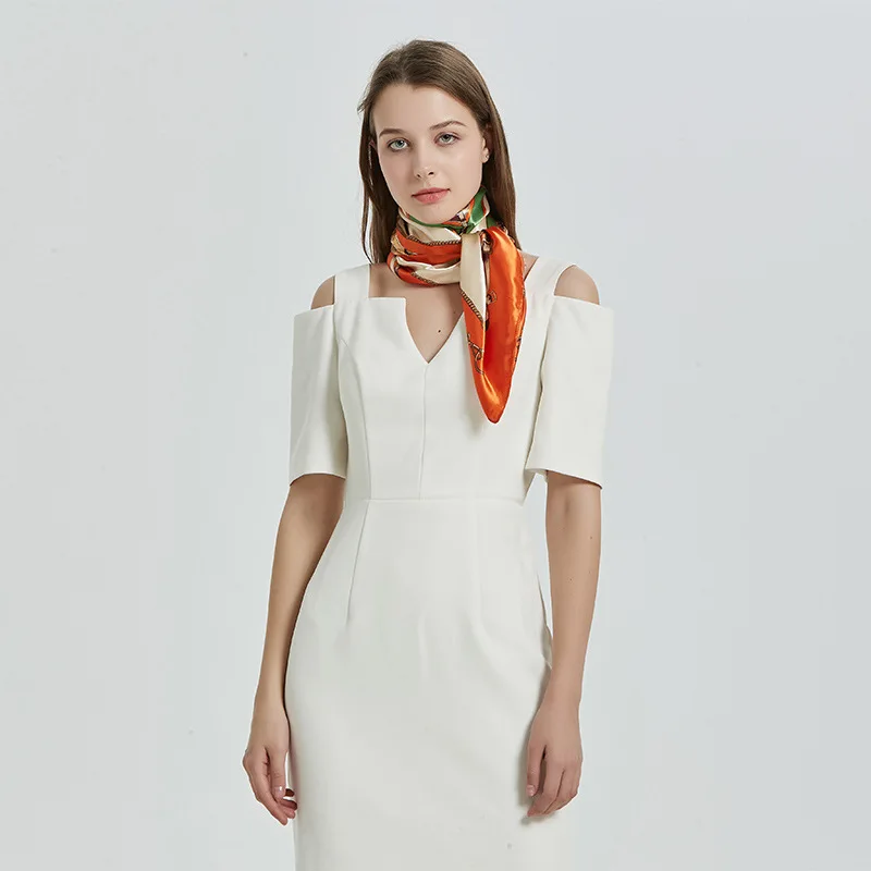 

BONJEAN 90cm*90cm Luxury Brand Scarves Women Print Silk Scarf 2019 Headband Print Scarf New Fashion Small Square Scarves