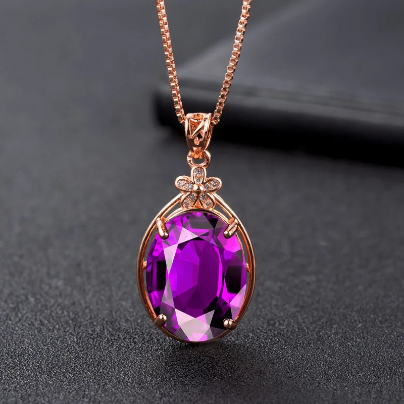 Дайвуджан Элегантное овальное кулонное ожерелье с аметистом для женщин, украшение из серебра 925 с драгоценным камнем, цветок, подарок на свадьбу.