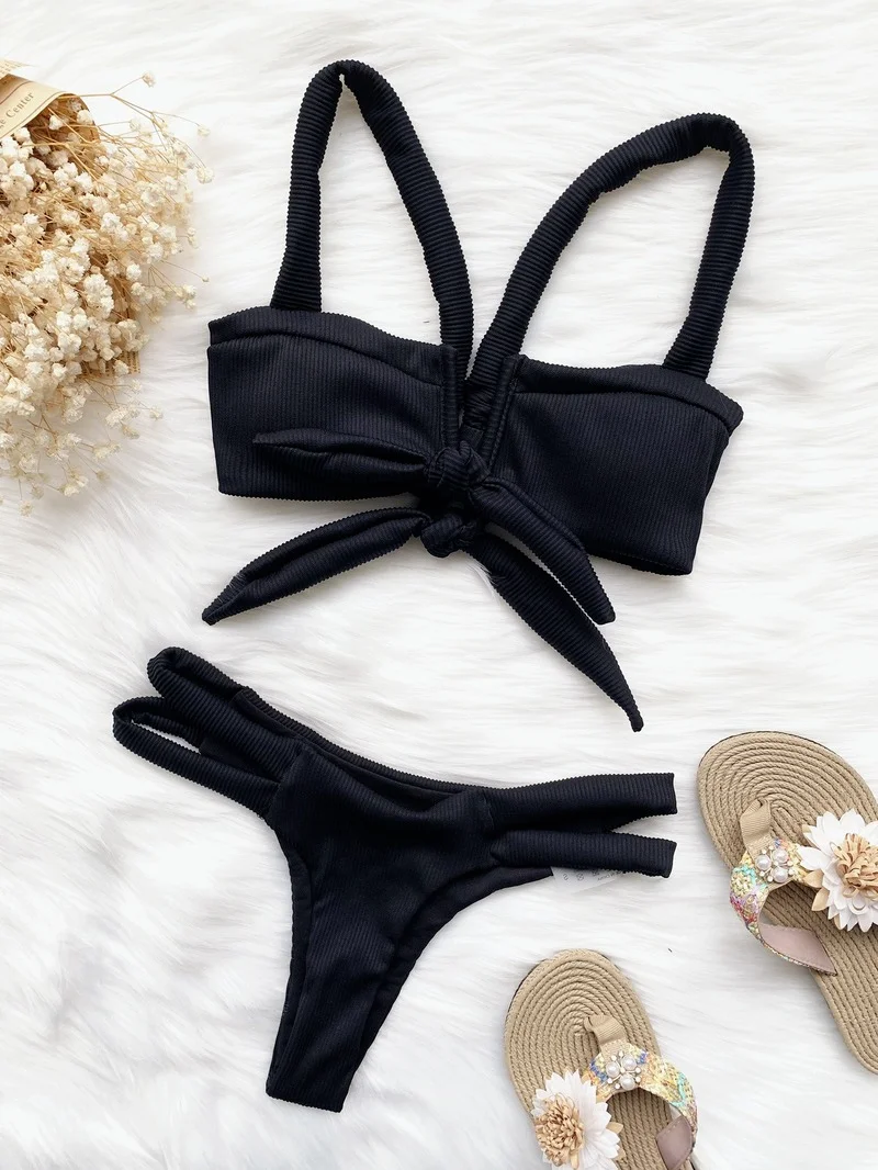 Бикини в рубчик сексуальный купальник женские купальники с вырезами стринги