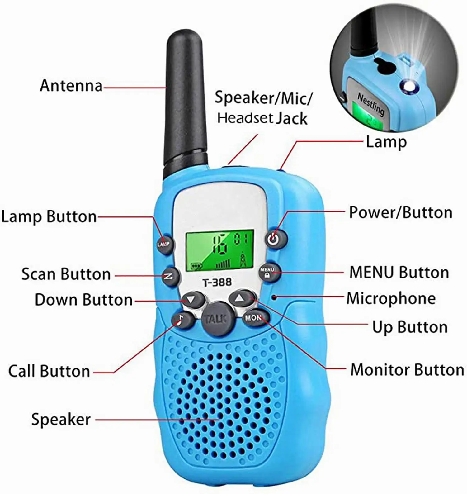 

2 PCS Mini Children Walkie Talkie Kids Radio T-388 0.5W UHF Frequency Portable Two Way Radio Birthday Gift