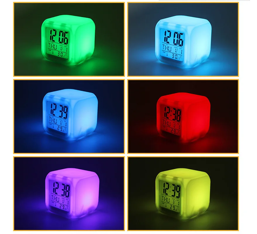 Светодиодный Будильник 7 цветов меняющийся Цифровой настольный гаджет цифровой