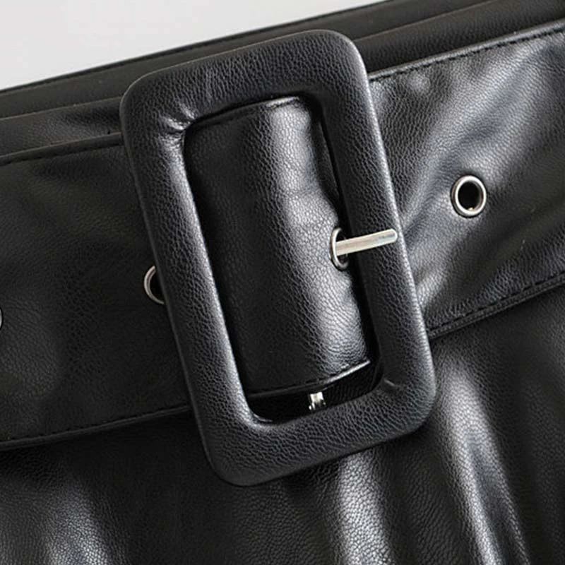 Элегантные черные юбки из искусственной кожи Женская плиссированная юбка