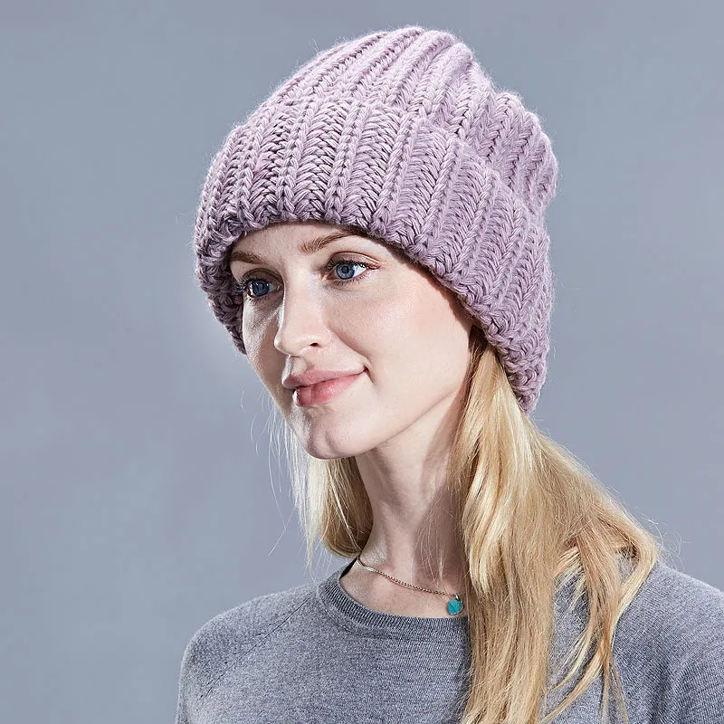 Leisure Fashion The New Hat For Women's Autumn Winter Hats Increase Big Beanie Knit Wool Set Head Hat Acrylic Thick Line Caps