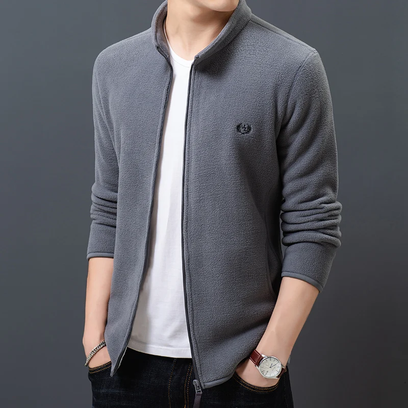 2019 Fashion Thick Velvet Wind Breaker Fleece Jackets Mens Autumn Winter Trend Overcoat Slim Fit Casual Coat Men Fleece Jacket