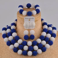 royal blue and white nigerian beads necklaces costume african jewelry set for women fzz107