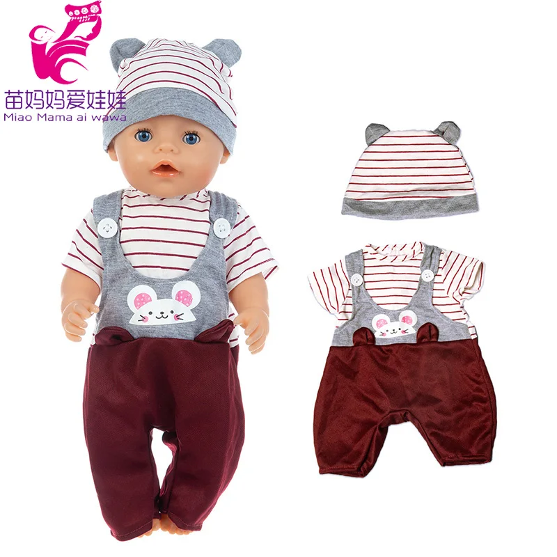 45 см Reborn Baby Doll комплект одежды рубашка в полоску комбинезон шапка 18 дюймов