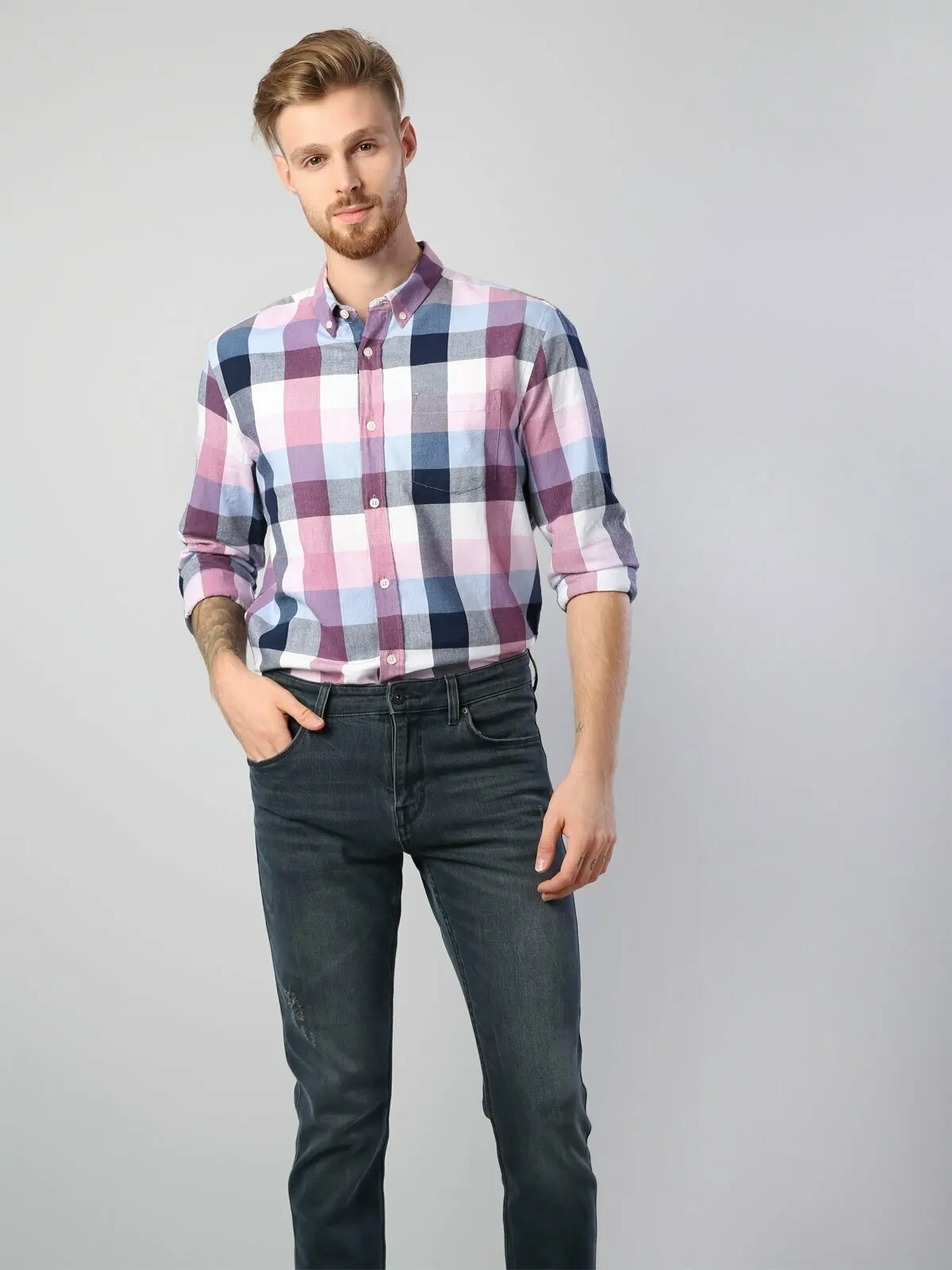 Colins Men Regular Fit Pınk Long Sleeve ShirtMale fashion shirt men CL1041015 |