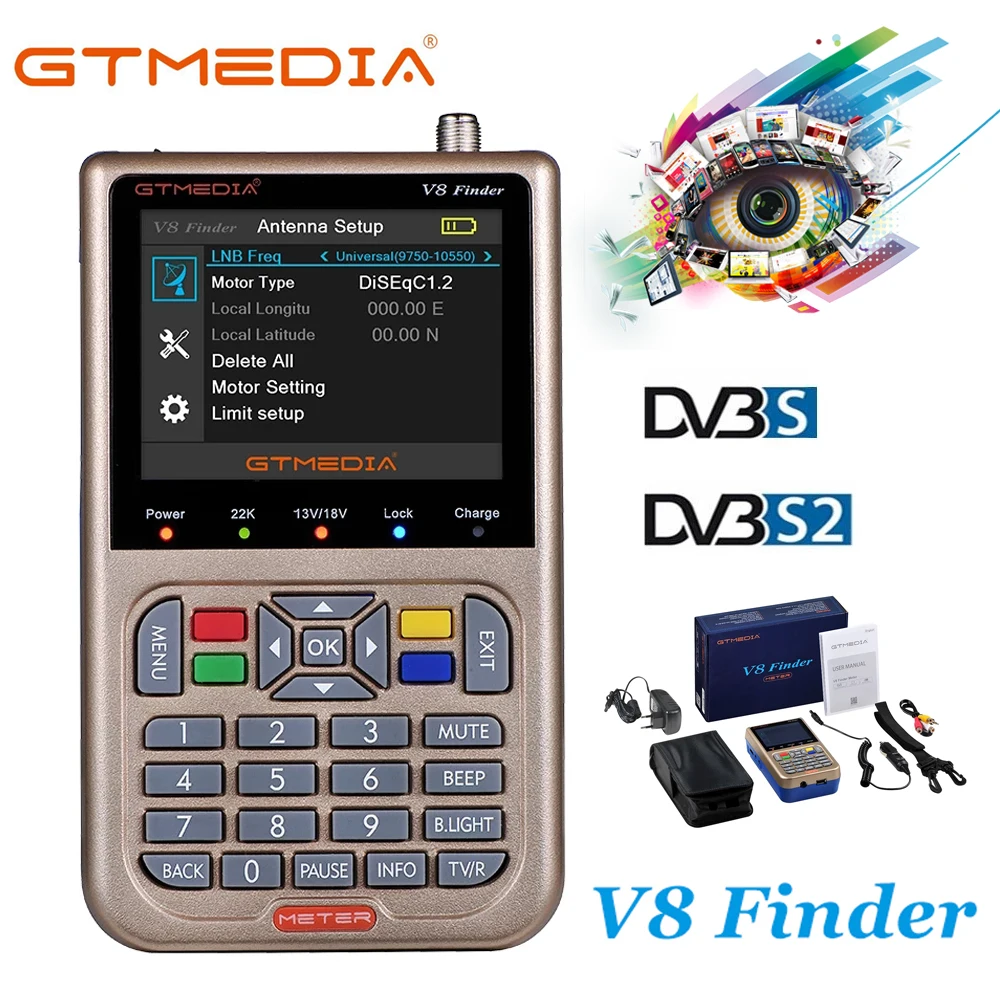 GTmedia Digital Satellite V8 Finder Meter DVB-S/S2/S2X Sat Finders HD 1080P Receptor  3.5 LCD With Battery