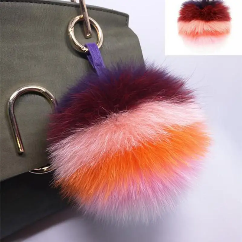 Korean Jewelry Rainbow Fox Fur Ball High-end Bag Key Ring Pendant Color Matching Hair Car Ornaments | Украшения и аксессуары