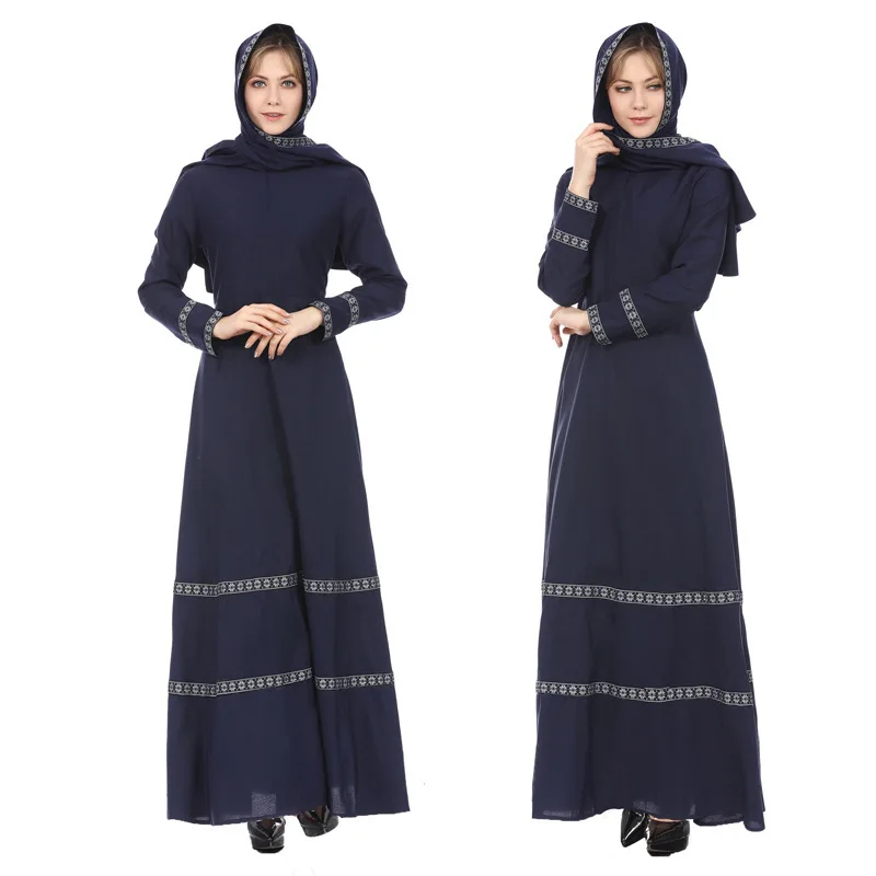 

Ramadan Eid Abaya Dubai Turkey Latest High Quality Muslim Fashion Dark Blue Chiffon Dress For Women Islamic Wedding Party Robe