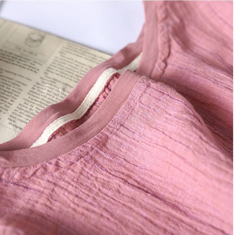 

NINI WONDERLAND 2021 Summer Plus Size Thin Linen Pleated T Shirt Women Bat Short Sleeve Loose Casual Tops Irregular T-shirts