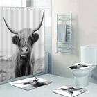 Занавеска для душа, черно-белая, с 3D изображением коровы, для ванной комнаты, набор ковриков для туалета, ванны, с изображением диких животных, домашний декор