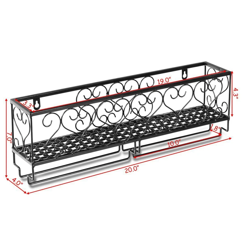 

Wine Rack Wall Mounted - Wine Bottle Holder Holds 6 Wine and Stemware Glasses, Kitchen Metal Wine Storage Decor Black
