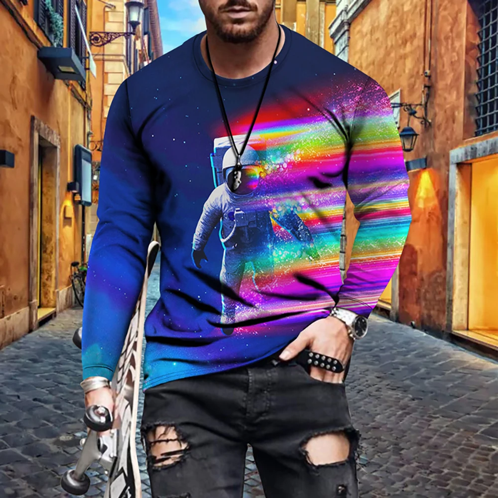 

Casual T-shirt men's long-sleeved T-shirt men's O-neck Solid Color T-shirt 3D Anime Character Printing men's Bottoming Top