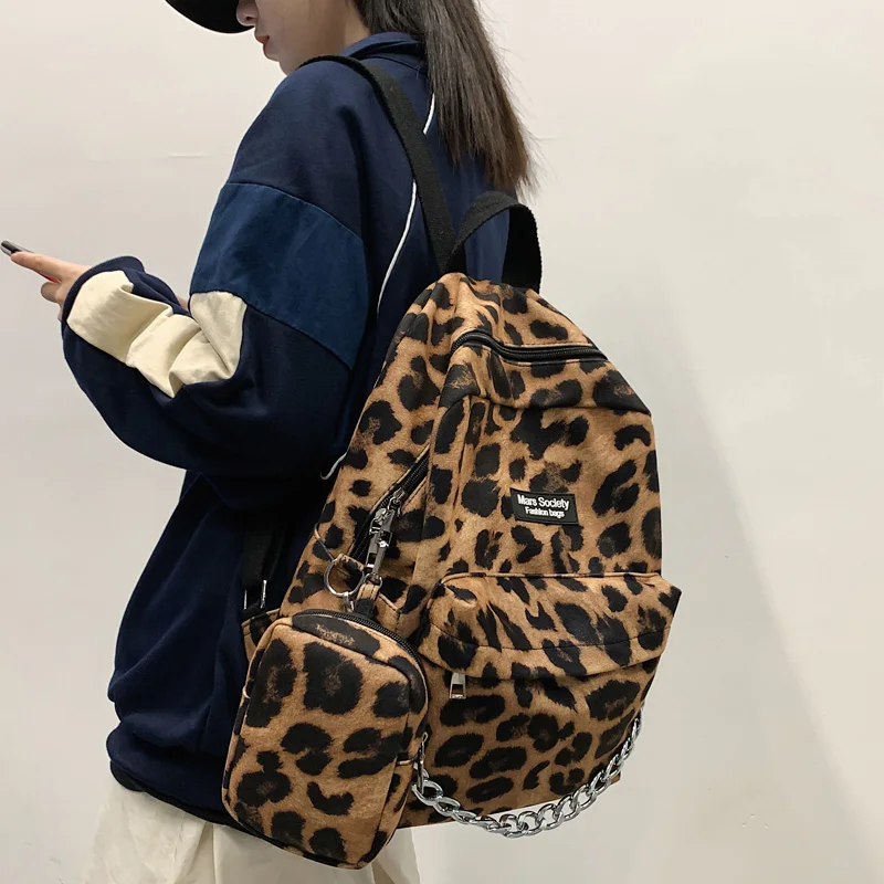 Mochilas para Estudantes Bolsa de Viagem Dcimor Nova Impressão Leopardo Mochila Feminina Veludo Moda Corrente Faculdade Meninas