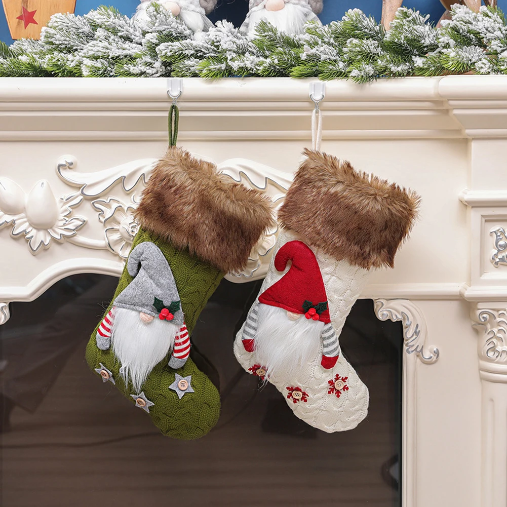Большие рождественские чулки вязаные безликие Санта гном кукольный носок