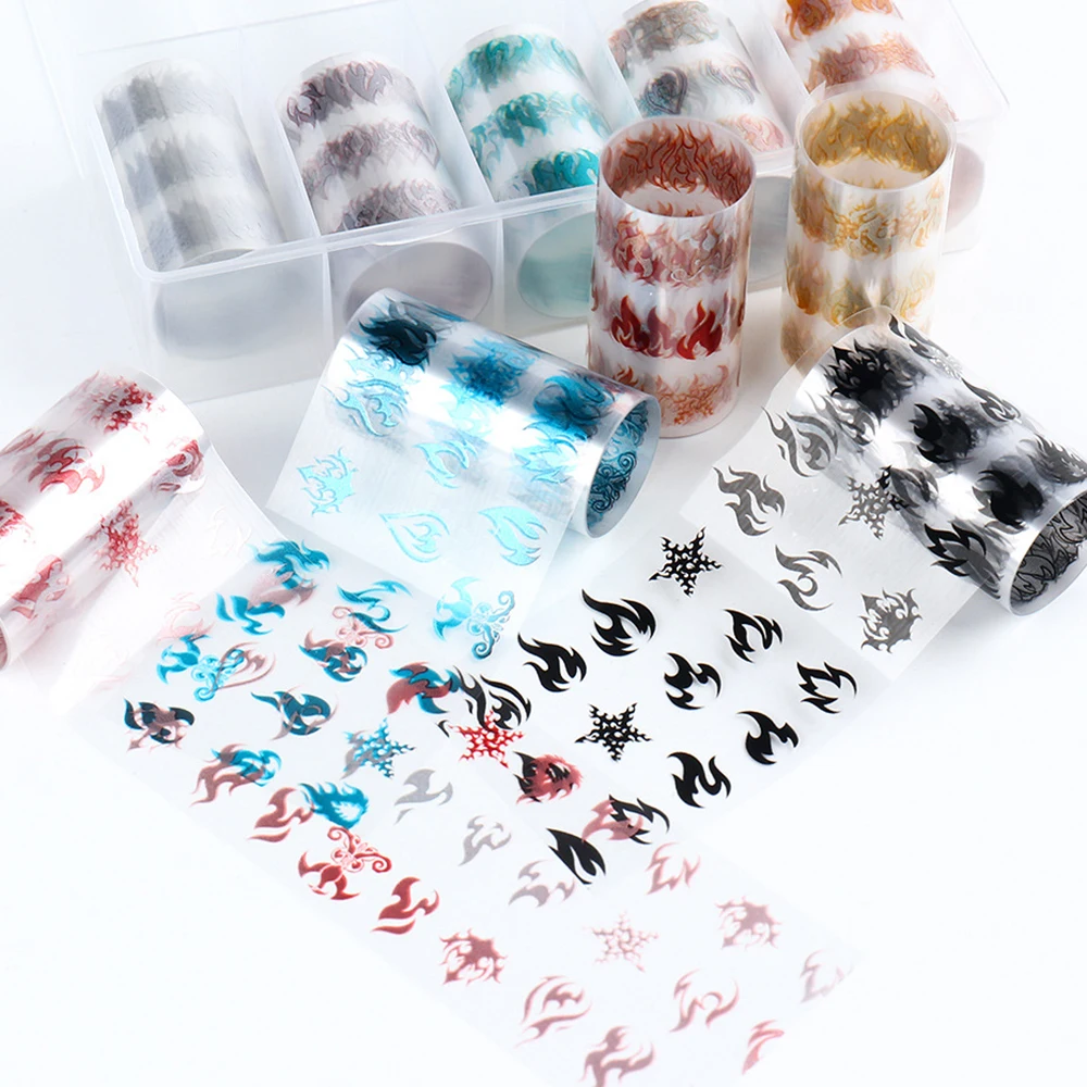 

1 коробка огонь ногтей Стикеры s Красочные голографический лак для ногтей Фольга огонь нейл-арта Стикеры обертки наклейка ползунок украшени...