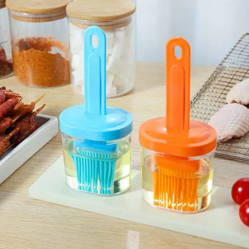 

Oil Bottle With Brush High Temperature Resistant Silicone Oil Brush With Lid Barbecue Baking Tool Seasoning Brush Kitchen Supply