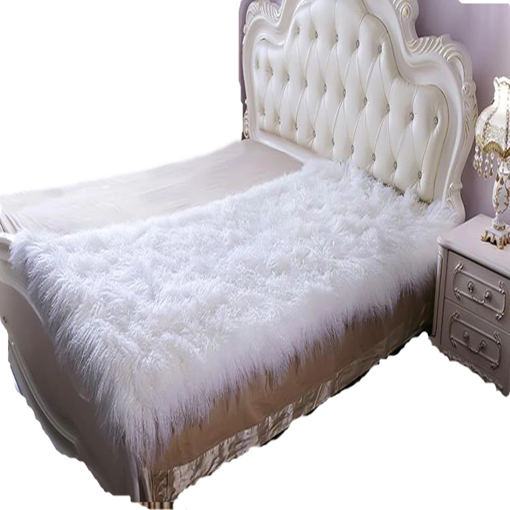 Белый шарф из меха монгольской пластина Одеяло шкуры натуральный мех ковры