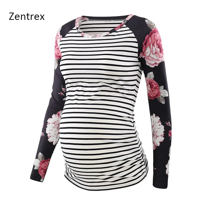 Женский топ туника ZAO для беременных полосатая Цветочная лестная футболка с