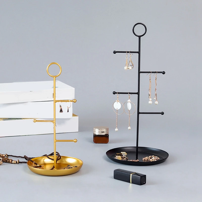 

Simple and Creative Wrought Iron Round Tray Holder Jewelry Holder Bedroom Dressing Earring Jewelry Holder