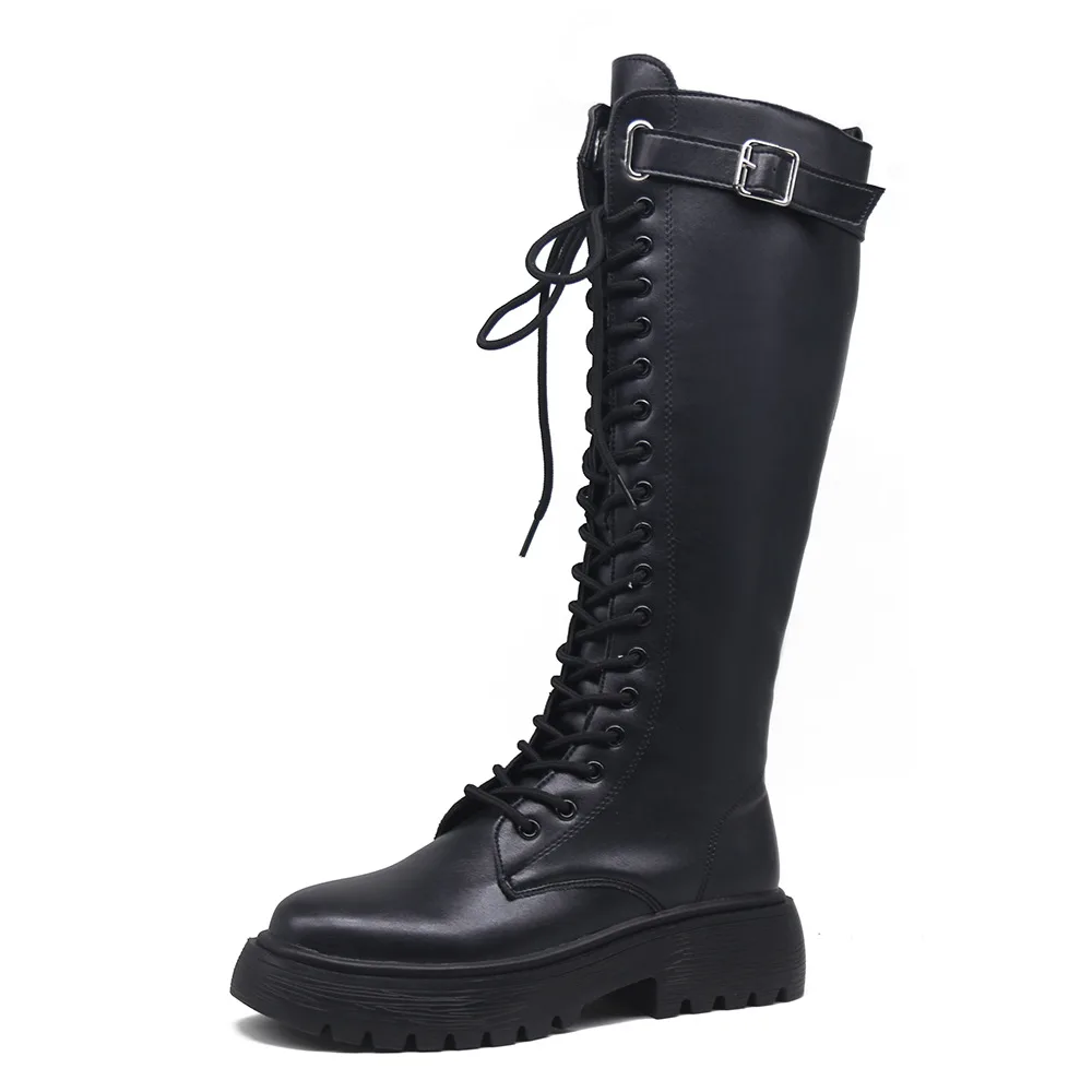 

2021 New Thicken Winter Knight Boots Women Knee High Long Square Heel Boots Retro Thick Motorcycle Boots Black White botas mujer