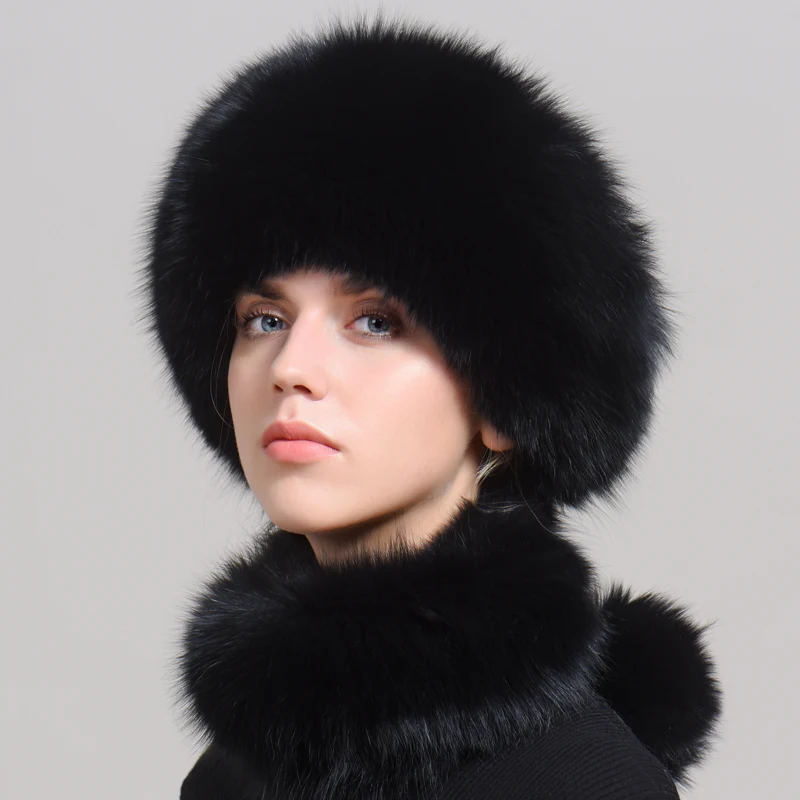 Женская шапка из натурального Лисьего меха шарф Монгольская шапка-бомбер
