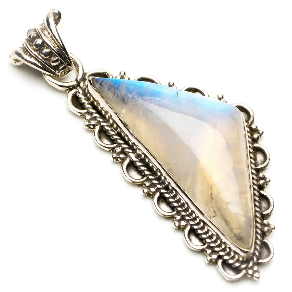 Натуральный Радужный Лунный Камень в стиле панк 925 пробы серебряный кулон 2 &quotP0046