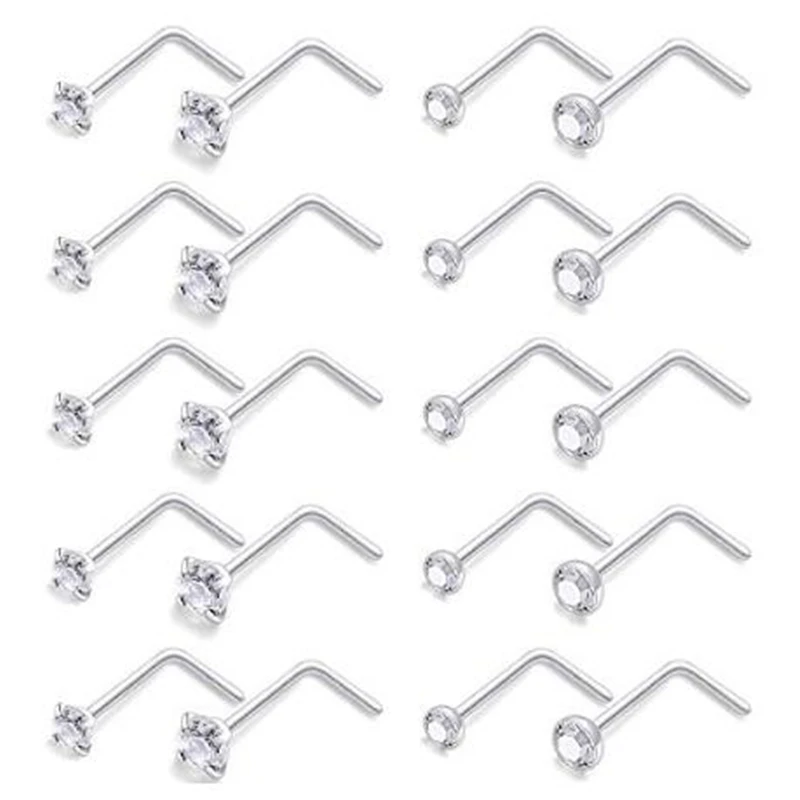 20 шт./упаковка кольца гвоздики для носа с инкрустацией из хирургической стали 316L