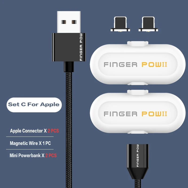 1100 мАч Внешний аккумулятор для iPhone/Micro USB/type-C Магнитный USB кабель для передачи данных Быстрая зарядка мини внешний аккумулятор - Цвет: Set C For Apple