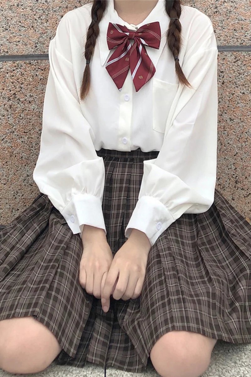 

Sweet Milk Western Girl's Shirt Japanese Long-Sleeved Shirt Women's 2020 New Autumn Loose Bow Shirt school girl uniform