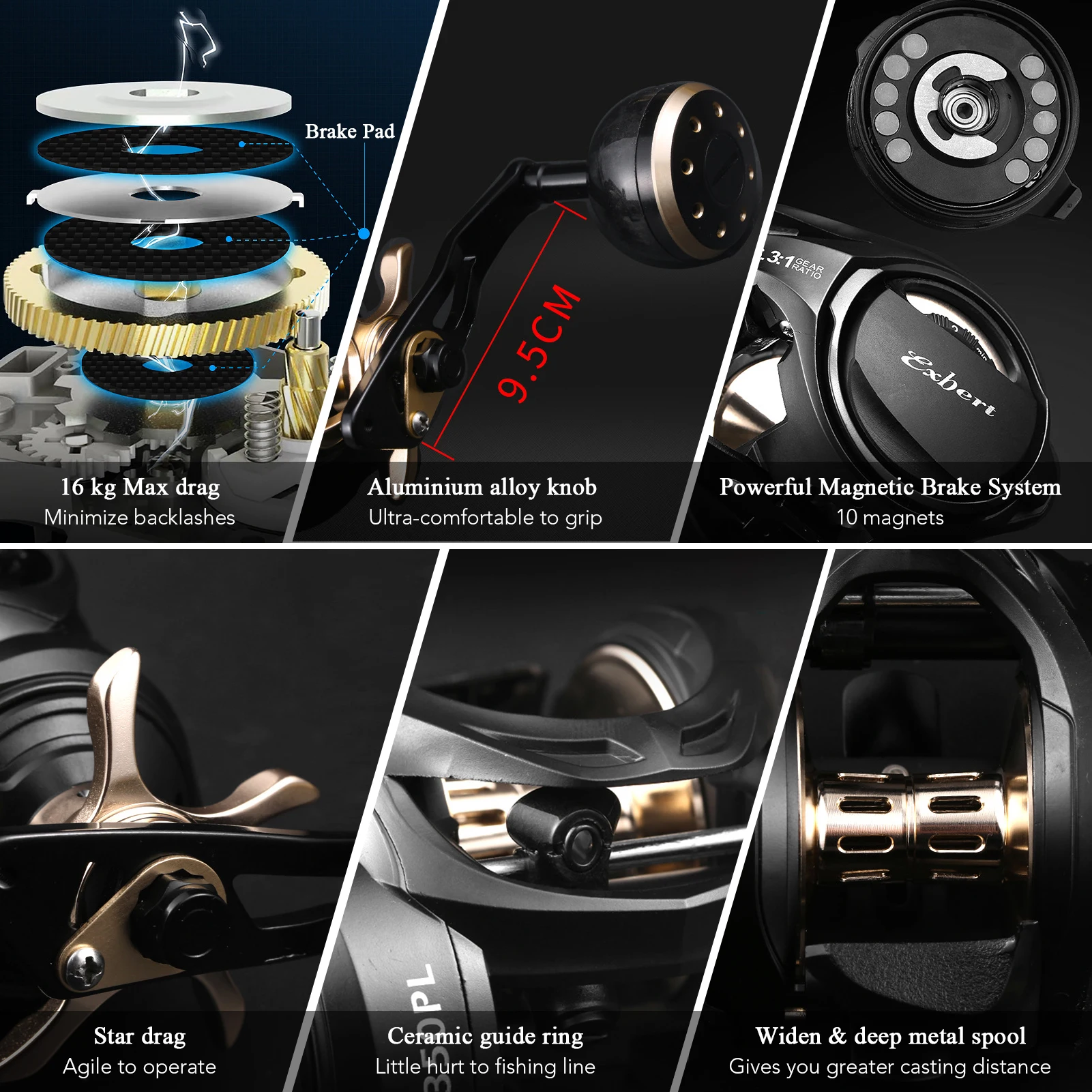 Катушка для заброса приманки из углеродного волокна 9 + 1 шарикоподшипников