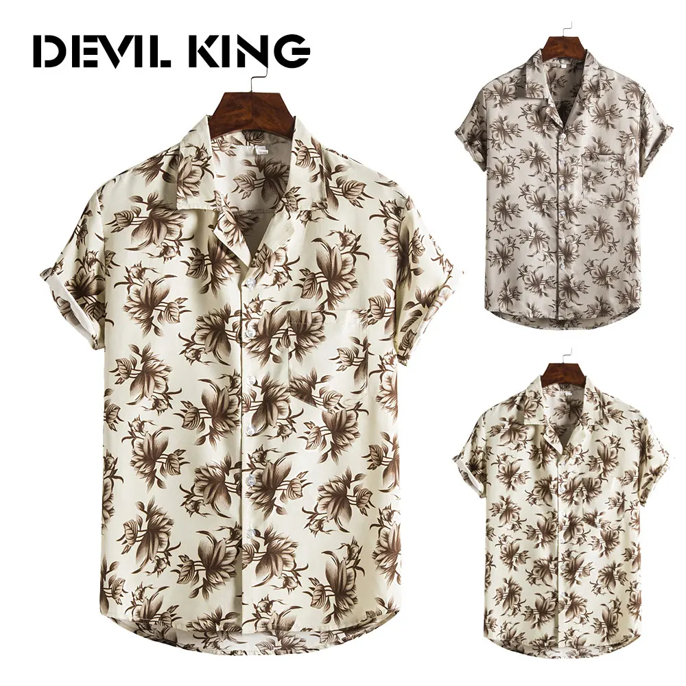 

DEVIL KING Men's New Hawaiian Style Short-Sleeved Printed Shirt XH03
