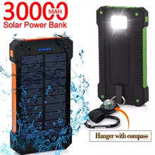 2021 30000mAh Solar Power Bank Portable Large-Capacity Fast Charging Outdoor Travel Smartphone Charger for Samsung Xiaomi IPhone